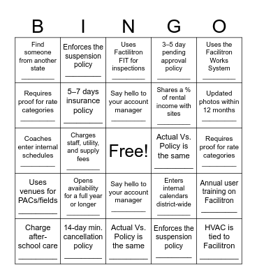 Facilitron Best Practice Bingo! Bingo Card