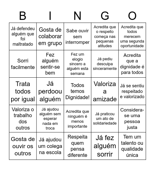 Bindo "A Dignidade da pessoa humana" Bingo Card