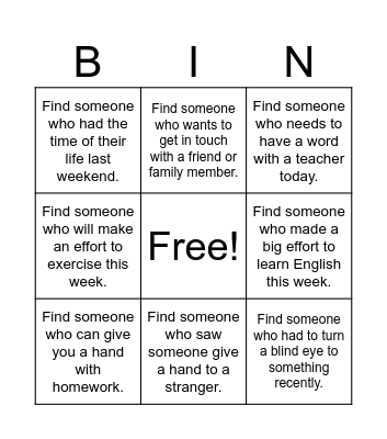 Find Someone Who Bingo Card