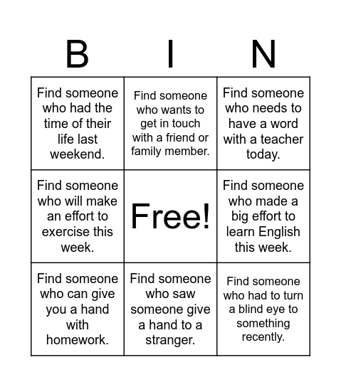 Find Someone Who Bingo Card