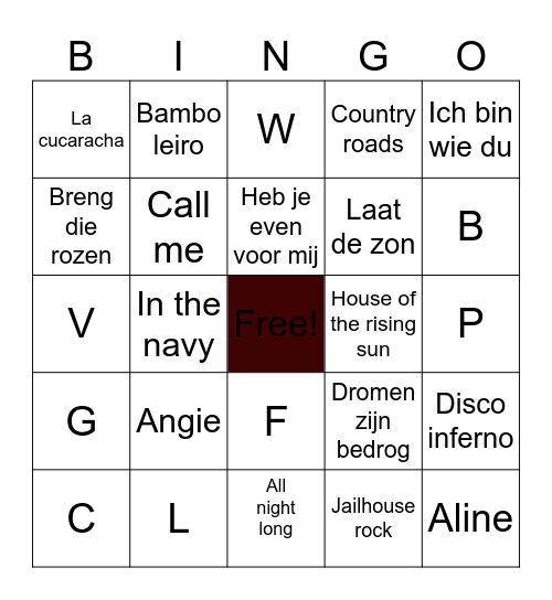 CADIX MUSIC BINGO Card