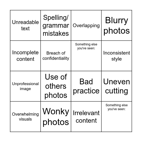 Portfolio Bingo Card