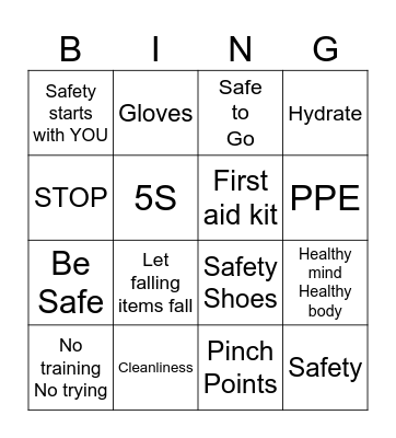 Safety BINGO Card