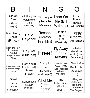 Black History Month Music Bingo! Bingo Card