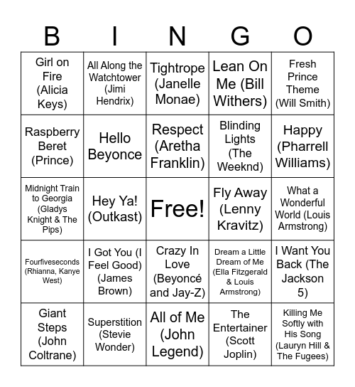 Black History Month Music Bingo! Bingo Card