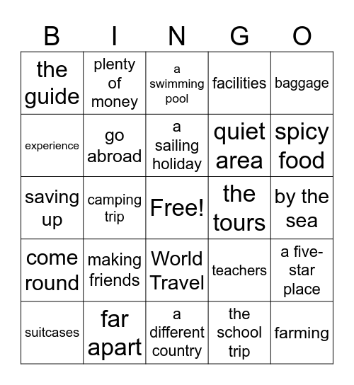 Optimise Stars B1 U2 Listening Bingo Card