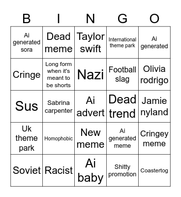 Mon 27th October 2025 tiktok Bingo Card
