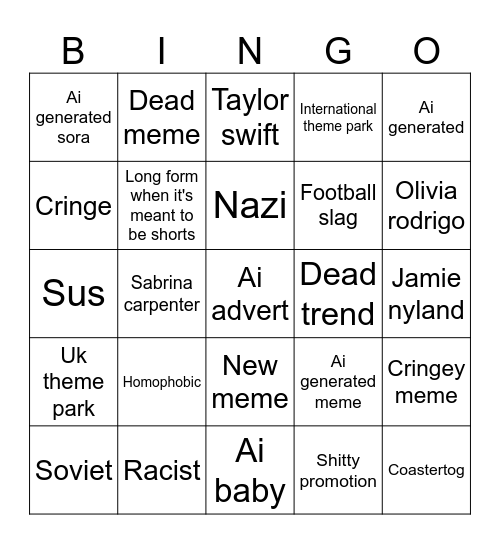 Mon 27th October 2025 tiktok Bingo Card