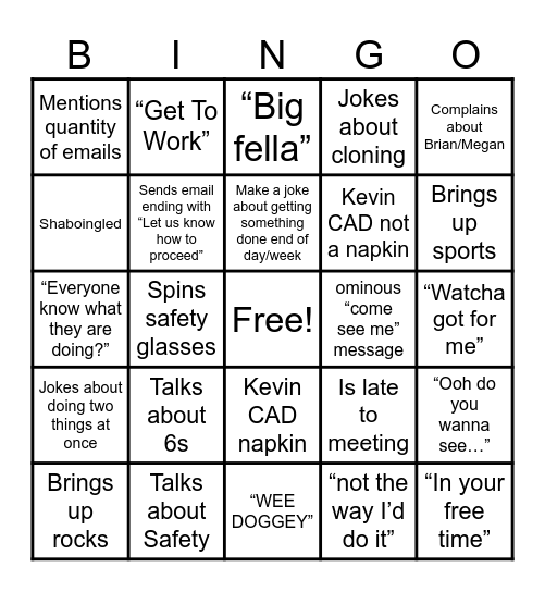 Kevinism's BINGO Card