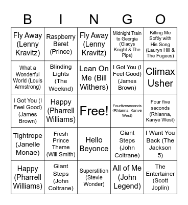 Black History Month Music Bingo! Bingo Card