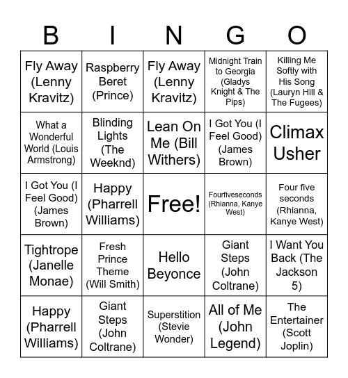Black History Month Music Bingo! Bingo Card