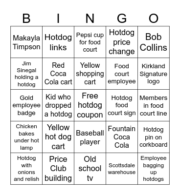 Costco Wholesale Hot Dog Bingo! Bingo Card