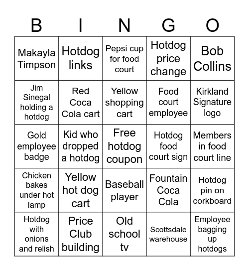 Costco Wholesale Hot Dog Bingo! Bingo Card
