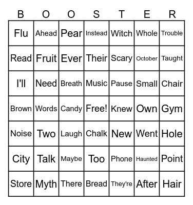 Booster Spelling October Bingo Card