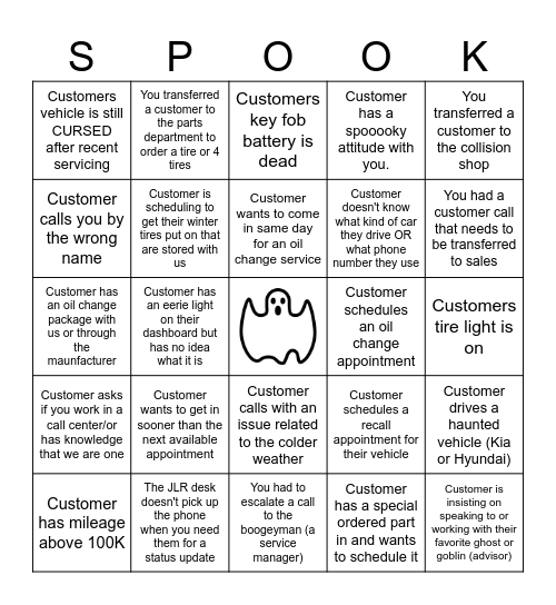 CDC Spoooooky Bingo Card