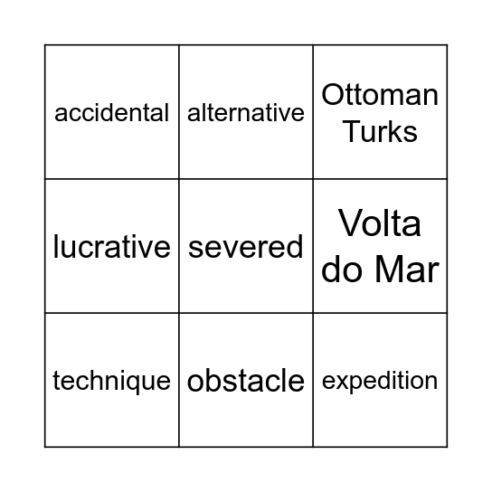 The Portuguese Spice Trade Bingo Card