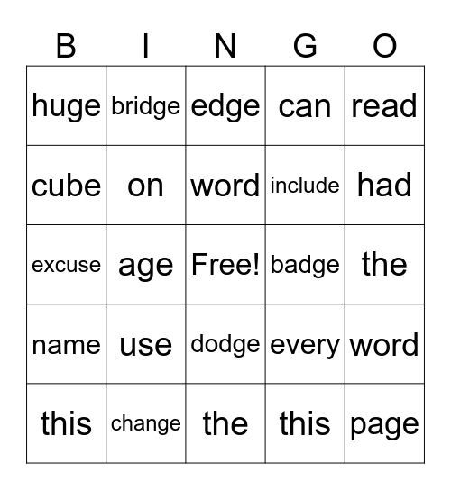 Ll 2nd grade Unit 6 Bingo Card