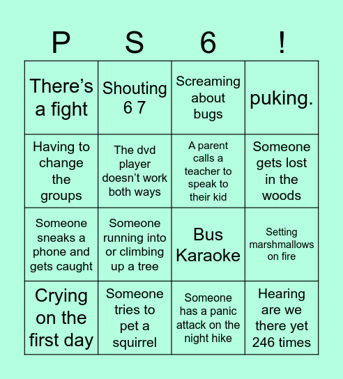 Outdoor Classroom Bingo Card