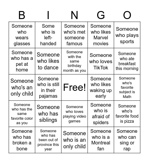 Human Bingo Card