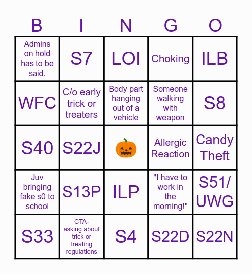 Spooky PSAP Bingo Card