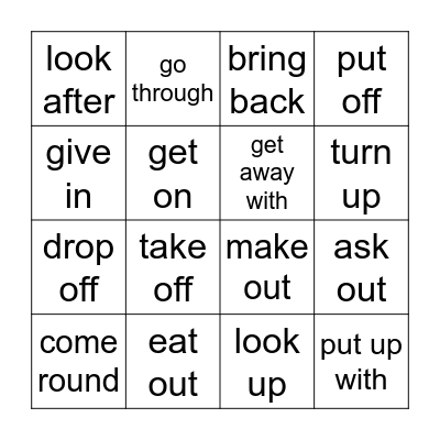Phrasal verbs Bingo Card