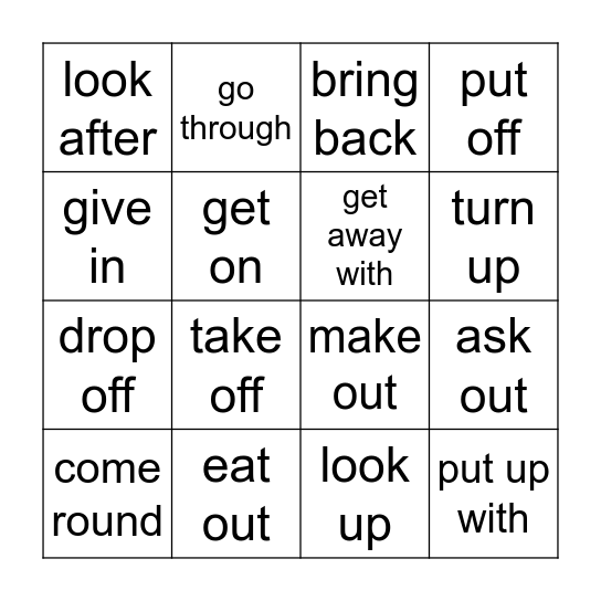 Phrasal verbs Bingo Card