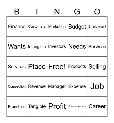 Business Essentials Vocabulary Bingo Card