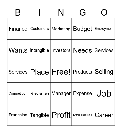 Business Essentials Vocabulary Bingo Card