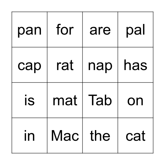Mac and Tab Bingo Card