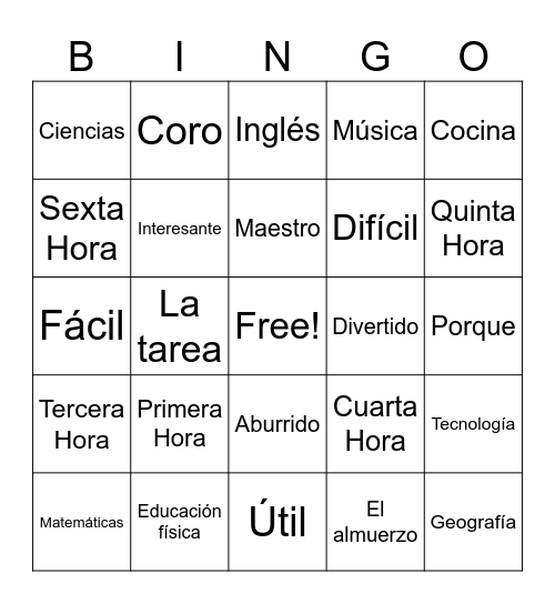 La Escuela Bingo Card