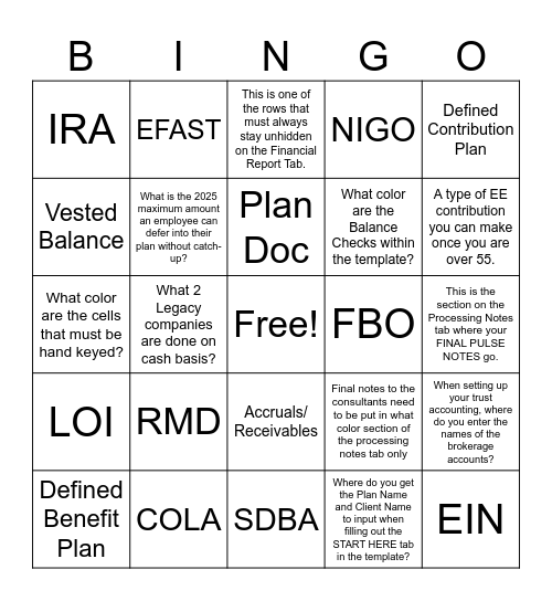 Monday Funday Bingo Card