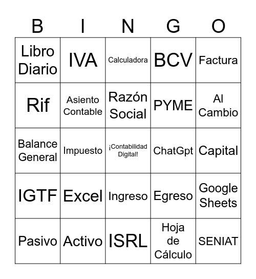 Tech BINGO Contable Bingo Card