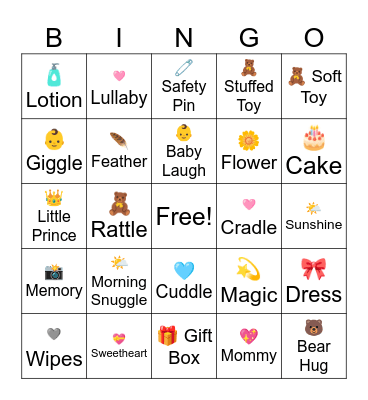 Baby shower Bingo Card