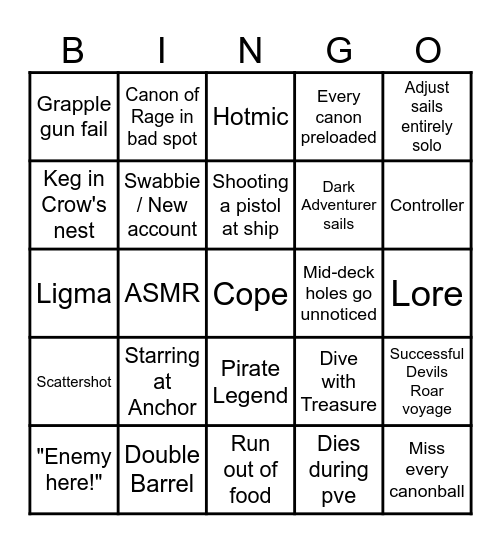 SOT OPEN CREW GALLEON BINGO Card