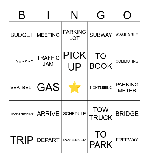 BUSINESS TRIP - ITINERARY - TRANSPORTION Bingo Card