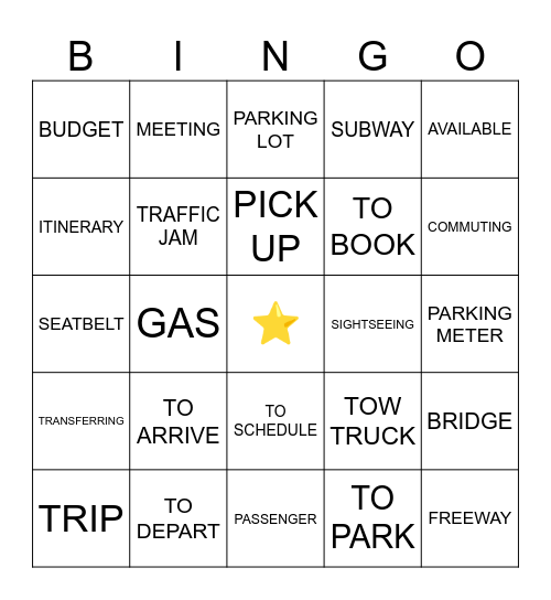 BUSINESS TRIP - ITINERARY - TRANSPORTION Bingo Card