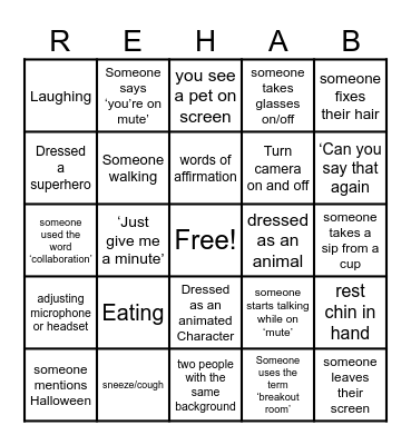 National Rehab Conference Bingo Card