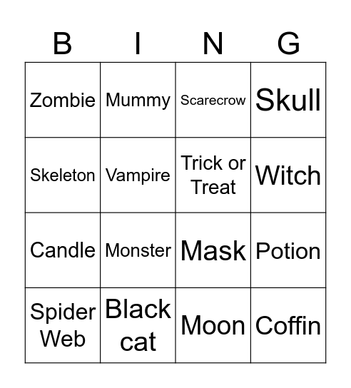 Halloween Vocabulary Bingo Card