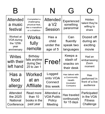 Get to Know a Coworker Bingo Card