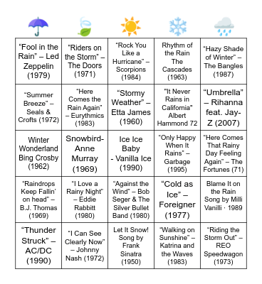 WEATHER SONGS Bingo Card
