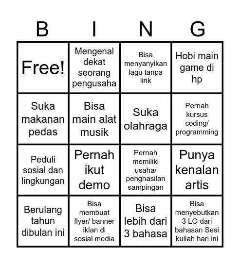 Networking Game 1 Bingo Card