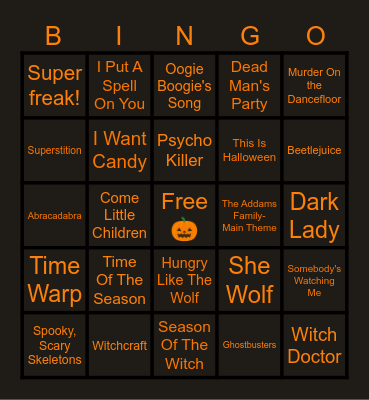 Halloween Music Bingo Card