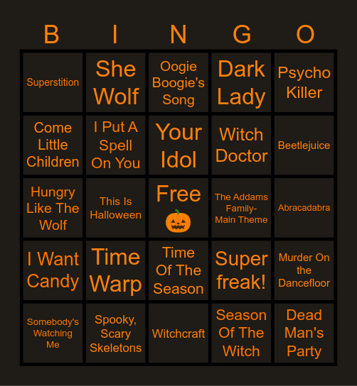 Halloween Music Bingo Card