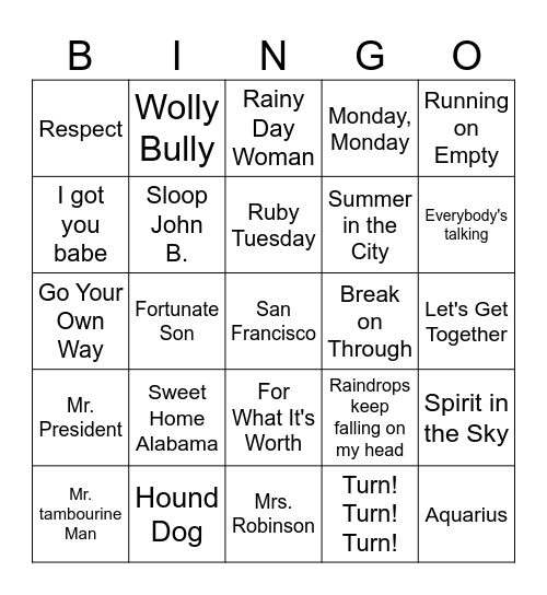 Forest Gump Bingo Card