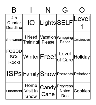 SC Holiday Bingo Card