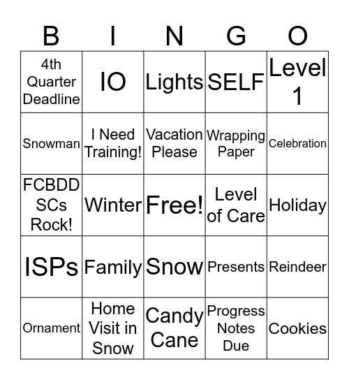 SC Holiday Bingo Card