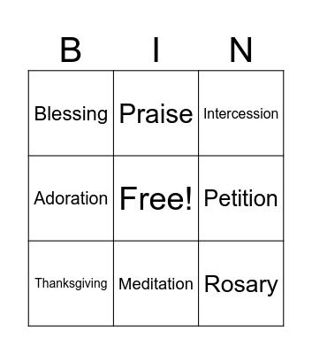 Prayer Bingo Card
