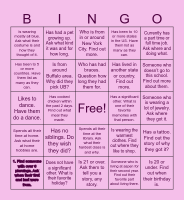 Find The Guest… Bingo Card