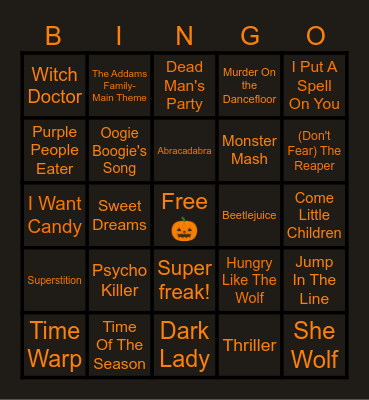 Halloween Music Bingo Card