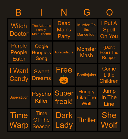 Halloween Music Bingo Card